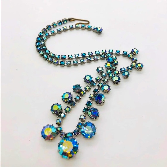 Vintage Blue Borealis Crystal Rhinestone Dainty Necklace 💎 - Picture 8 of 12